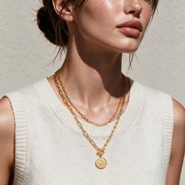 (image for) Layered Paperclip Coin Pendant Necklace
